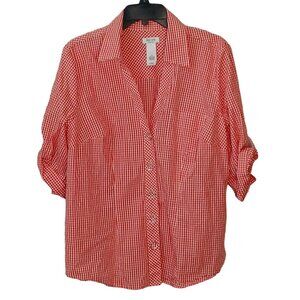 liz & co. Red and White Gingham Button-Up Blouse